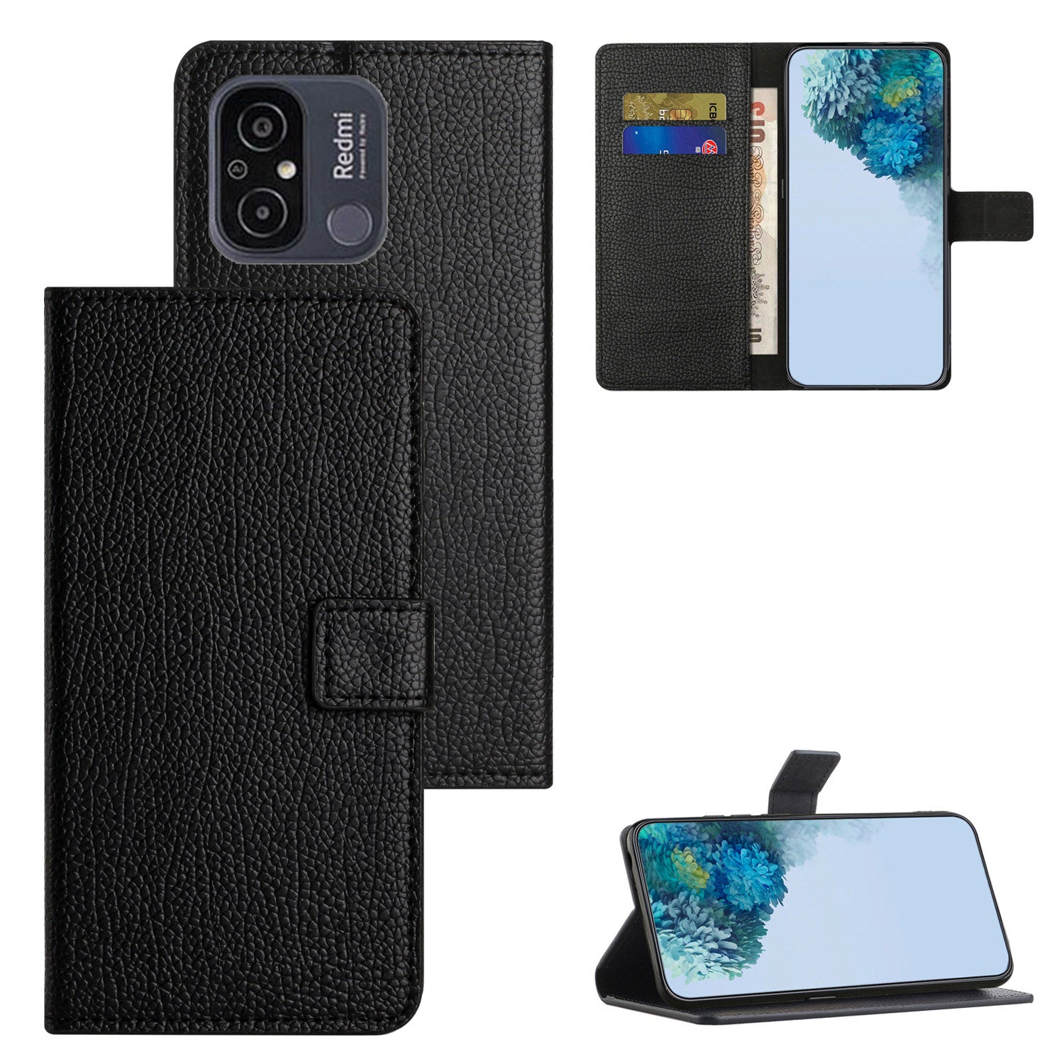 For Xiaomi Redmi 11A 4G Square Clasp Litchi Texture PU Leather Wallet Case Magnetic Stand Function Mobile Phone Cover - Black For Xiaomi Redmi 11A 4G Square Clasp Litchi Texture PU Leather Wallet Case Magnetic Stand Function Mobile Phone Cover - Black